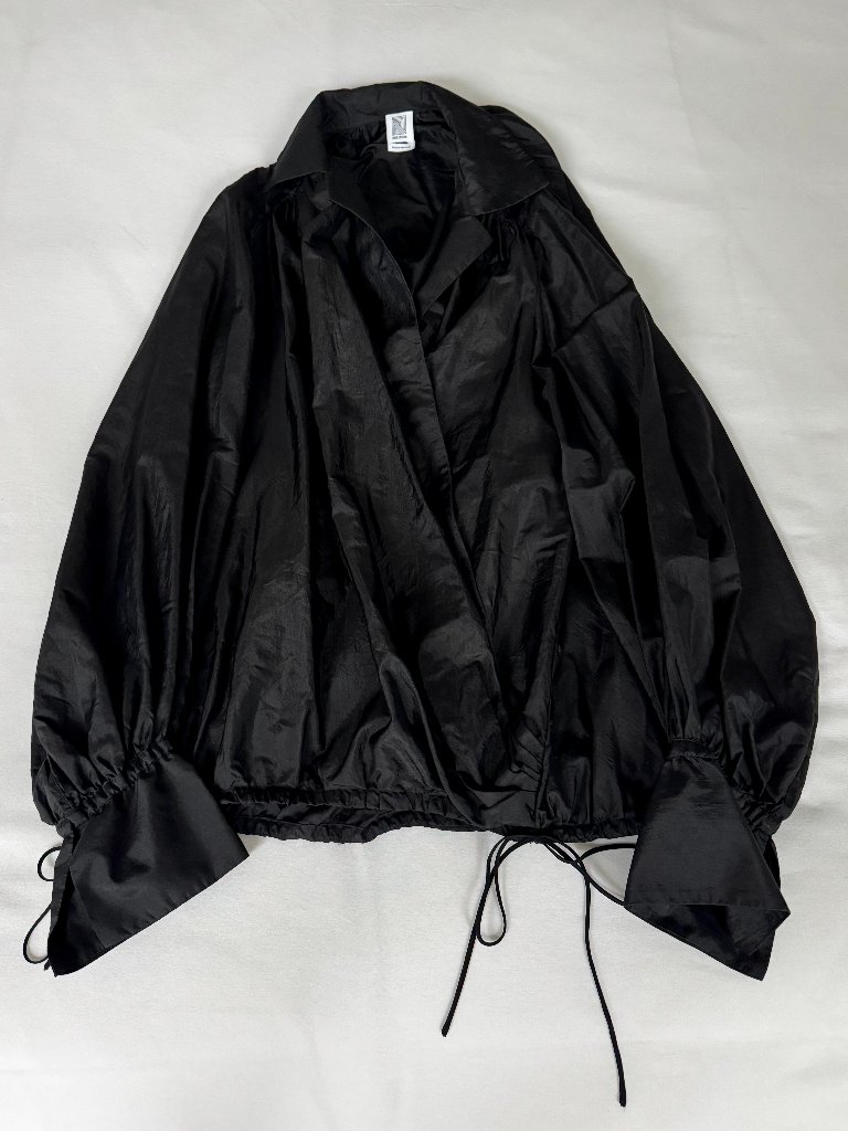 Rare Rosie Assoulin Taffeta Collared Wrap Top | Size S | Black | Drawstring Hem